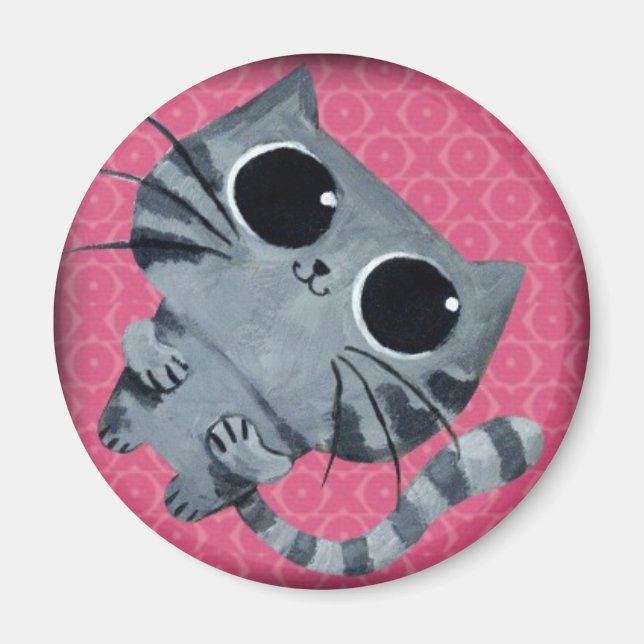 Cute Gray Cat with big black eyes Magnet (Front)