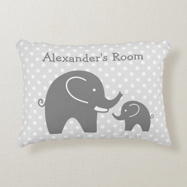 Cute gray elephants accent pillow for kids room (Front)