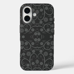 Cute gray flowers pattern throw pillow iPhone 16 case