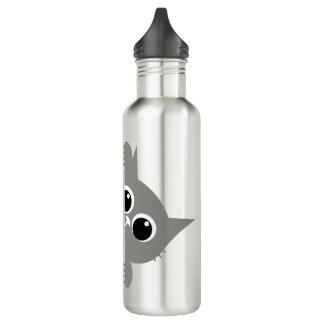 Cute Gray Peeking Cat Design Water Bottle