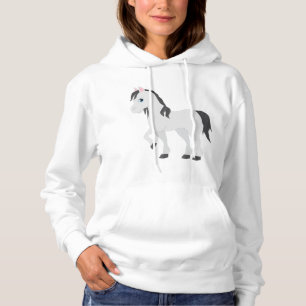 Cute Gray Pony Cartoon Whimsical Horse Hoodie