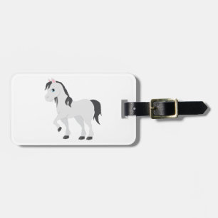 Cute Gray Pony Cartoon Whimsical Horse Luggage Tag