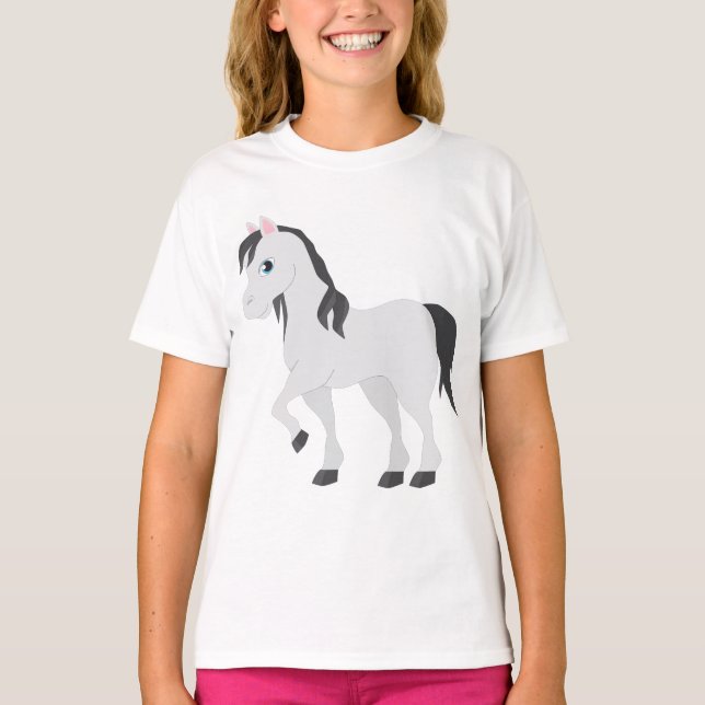 Cute Gray Pony Cartoon Whimsical Horse T-Shirt (Front)