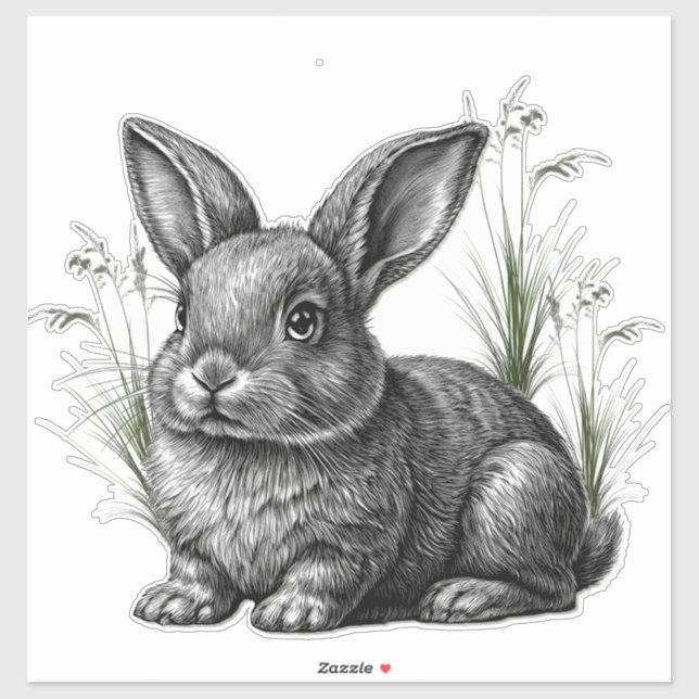 Cute Gray Rabbit Among the Grass (Sheet)