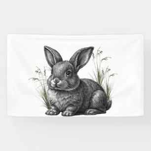 Cute Gray Rabbit Among the Grass Banner