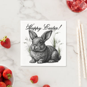 Cute Gray Rabbit Among the Grass Happy Easter Napkin