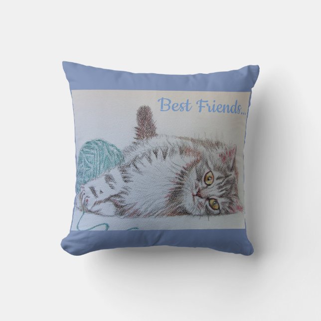 Cute Gray Tabby Cat Kitten Best Friends Cushion (Front)