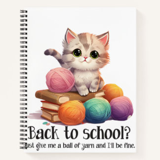 CUTE GRAY TABBY CAT WITH BALLS OF YARN & BOOKS