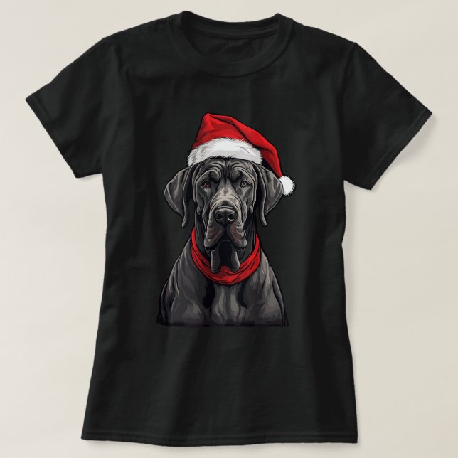 Cute Great Dane Christmas Lights Santa Hat xmass P T-Shirt (Design Front)