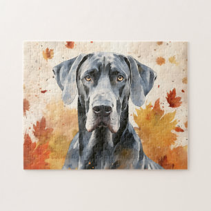 Cute Great Dane Dog/Autumn/Fall Jigsaw Puzzle
