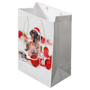 Cute Great Dane Dog Christmas Santa Hat Medium Gift Bag