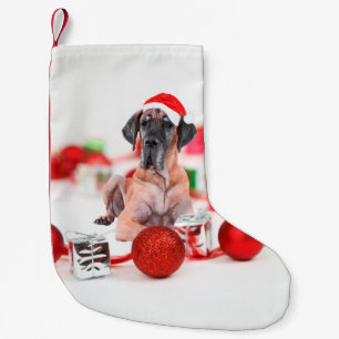 Cute Great Dane Dog Christmas Santa Hat Small Christmas Stocking