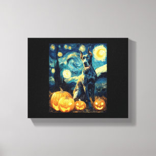 Cute Great Dane Dog Halloween Jack O Lantern Pumpk Canvas Print