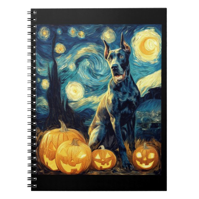 Cute Great Dane Dog Halloween Jack O Lantern Pumpk Notebook (Front)