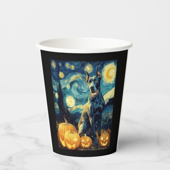 Cute Great Dane Dog Halloween Jack O Lantern Pumpk Paper Cups (Front)