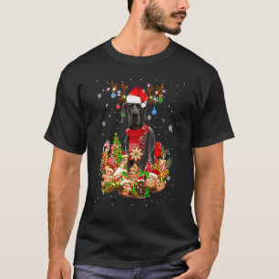 Cute Great Dane Reindeer Christmas Lighting Santa  T-Shirt
