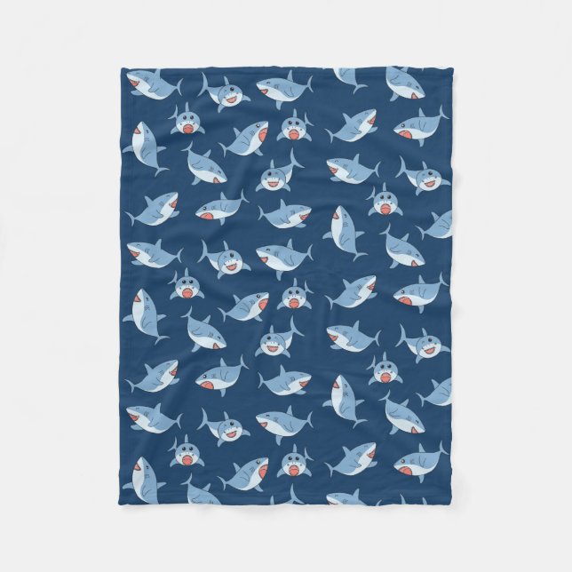 Cute Great White Sharks Ocean Pattern Fleece Blanket (Front)
