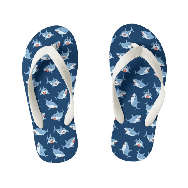 Cute Great White Sharks Ocean Pattern Kid's Jandals (Footbed)