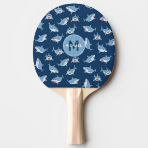 Cute Great White Sharks Ocean Pattern Monogram Ping Pong Paddle