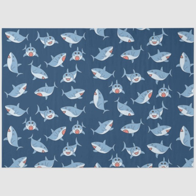 Cute Great White Sharks Ocean Pattern Tissue Paper (Front)