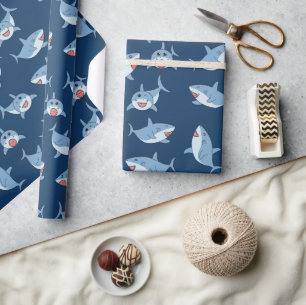 Cute Great White Sharks Ocean Pattern Wrapping Paper