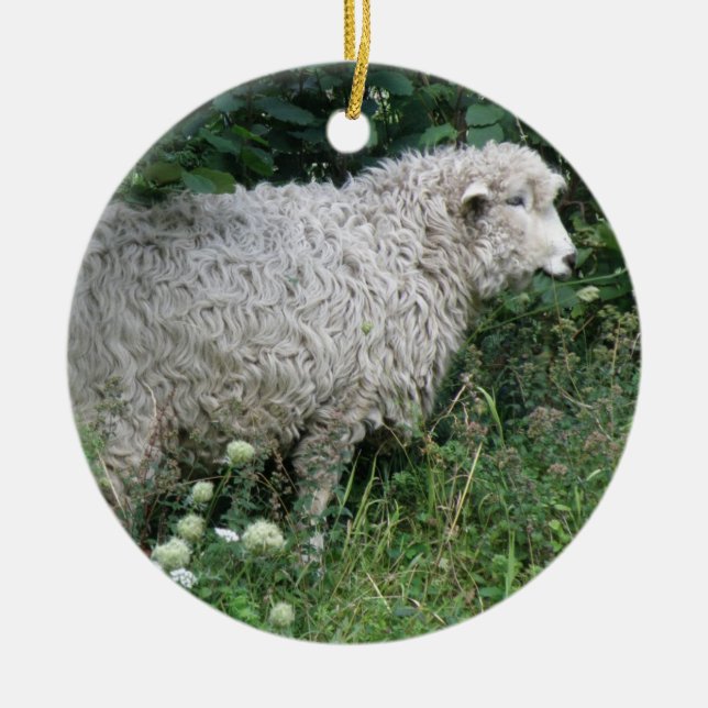 Cute Greedy Sheep Eating Ceramic Tree Decoration (Front)