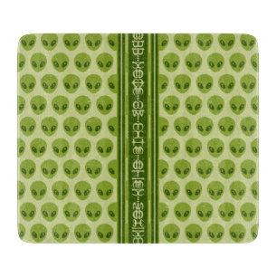 Cute Green Alien Pattern with Your Name in Glyphs Cutting Board