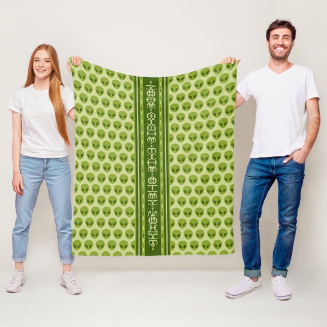 Cute Green Alien Pattern with Your Name in Glyphs Fleece Blanket (In Situ)