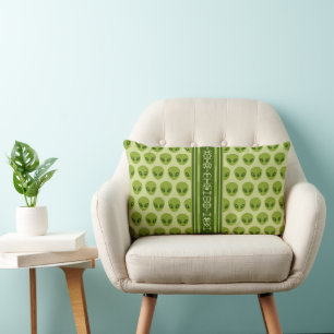 Cute Green Alien Pattern with Your Name in Glyphs Lumbar Cushion