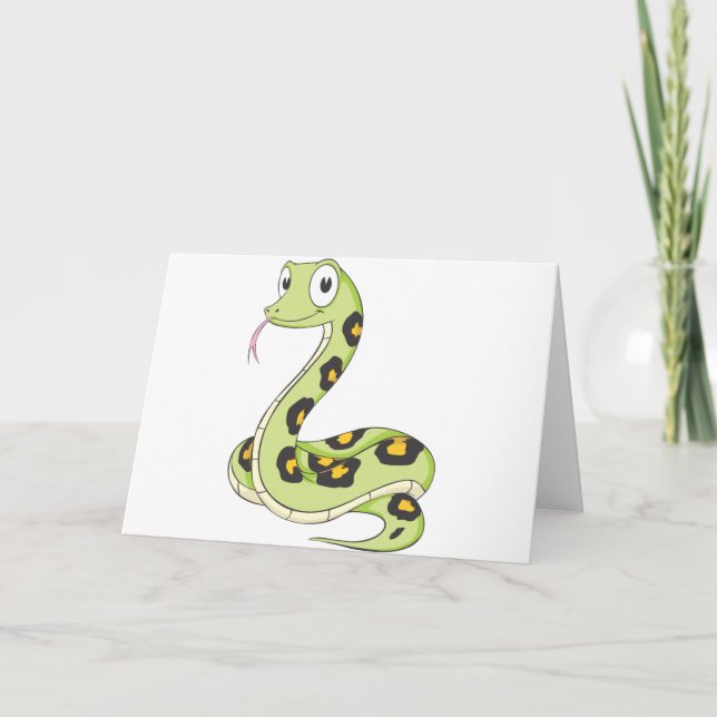 Cute Green Anaconda Snake Cartoon Card (Front)