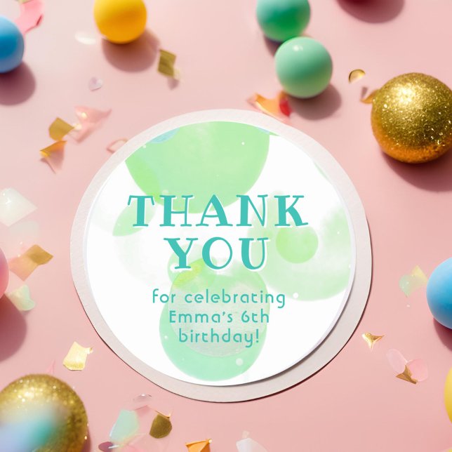 Cute Green and Blue Bubbles Birthday Thank you  Classic Round Sticker (Creator Uploaded)