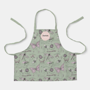 Cute Green and Pink Bugs Kids Apron