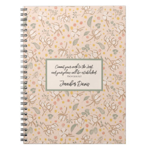 Cute Green and Pink Illustrated Botanicals Cotton Notebook