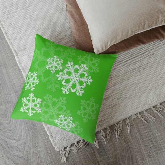 Cute green and white Christmas snowflakes Cushion (Creator Uploaded)