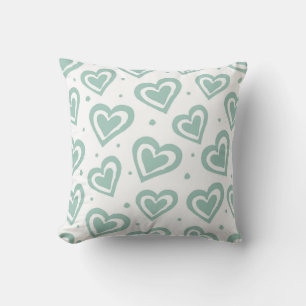 Cute Green and White Heart Pattern Cushion