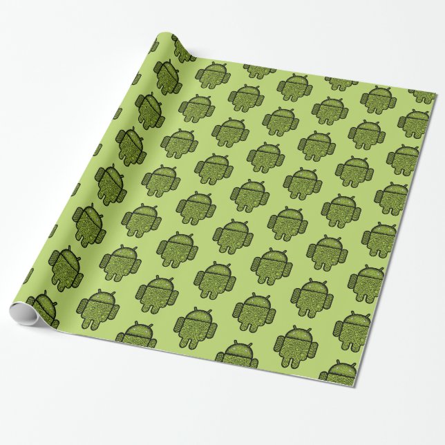 Cute Green Android Robot Wrapping Paper (Unrolled)