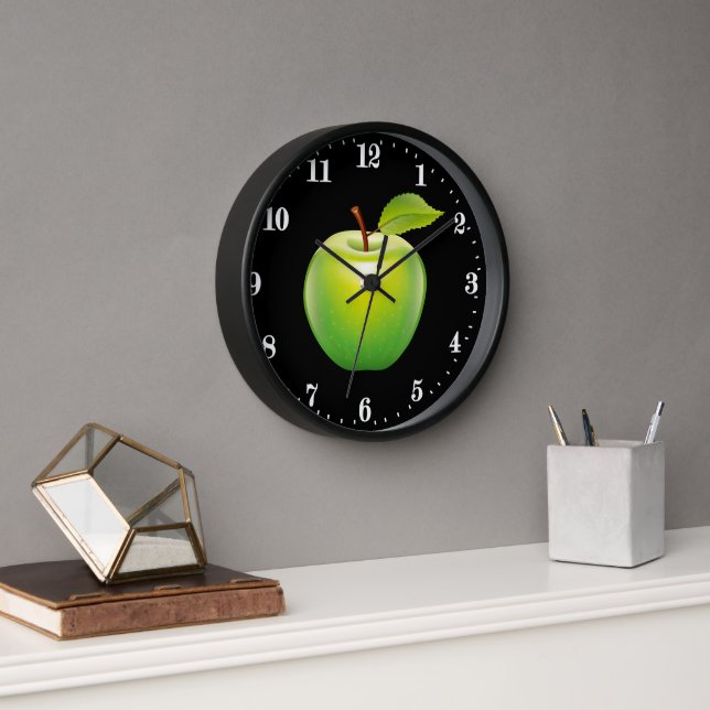 Cute green apple lover kitchen decor clock (Office)