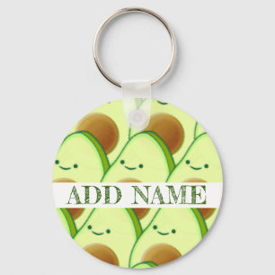 Cute Green Avocado All Over Drawing Custom Name Key Ring