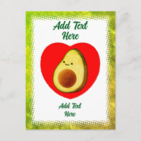 Cute Green Avocado Cartoon In Red Heart Vintage