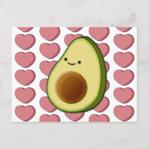 Cute Green Avocado In Red Heart Valentines Postcard