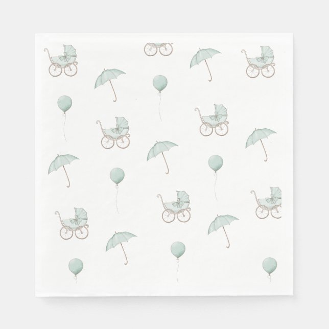 Cute Green Baby Buggy Baby Shower Napkin (Front)