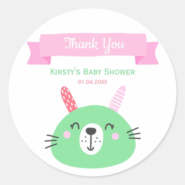 Cute Green Baby Bunny | Baby Shower Thank You Classic Round Sticker (Front)