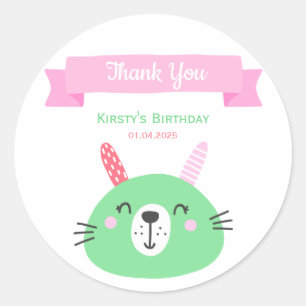 Cute Green Baby Bunny   Kids Birthday   Thank You Classic Round Sticker