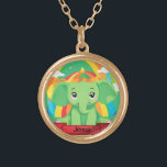 Cute Green Baby Elephant Rainbow Custom Name Gold Plated Necklace<br><div class="desc">This adorable baby elephant, adorned with a vibrant rainbow, takes personalisation to the next level by allowing you to add a custom name, making it a cherished, one-of-a-kind keepsake. Its delightful design radiates joy and playfulness, perfect for adorning nursery decor, personalised gifts, or adding a touch of magic to your...</div>