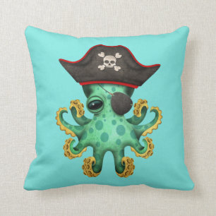 Cute Green Baby Octopus Pirate Cushion
