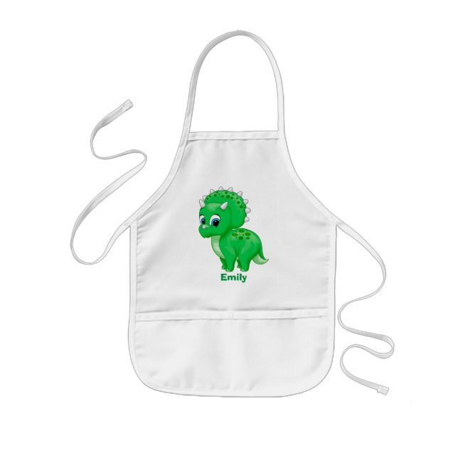 Cute Green Baby Triceratops Dinosaur Kids Apron (Front)