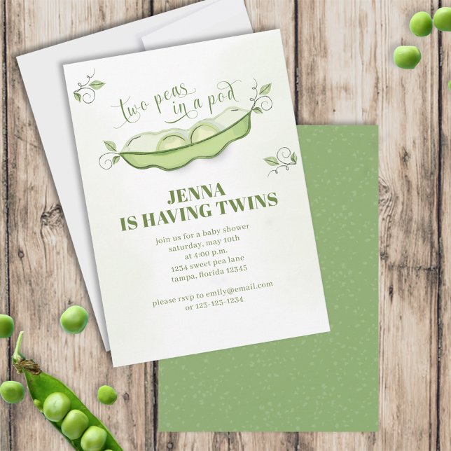 Cute Green Baby Twins Botanical Two Peas in a Pod Invitation (Creator Uploaded)