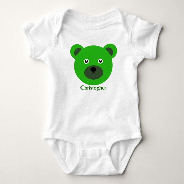 Cute Green Bear Baby Bodysuit (Front)