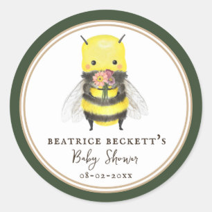 Cute Green Bee and Wildflower Baby Shower Sticker