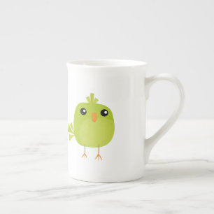 Cute Green Bird Cartoon Bone China Mug